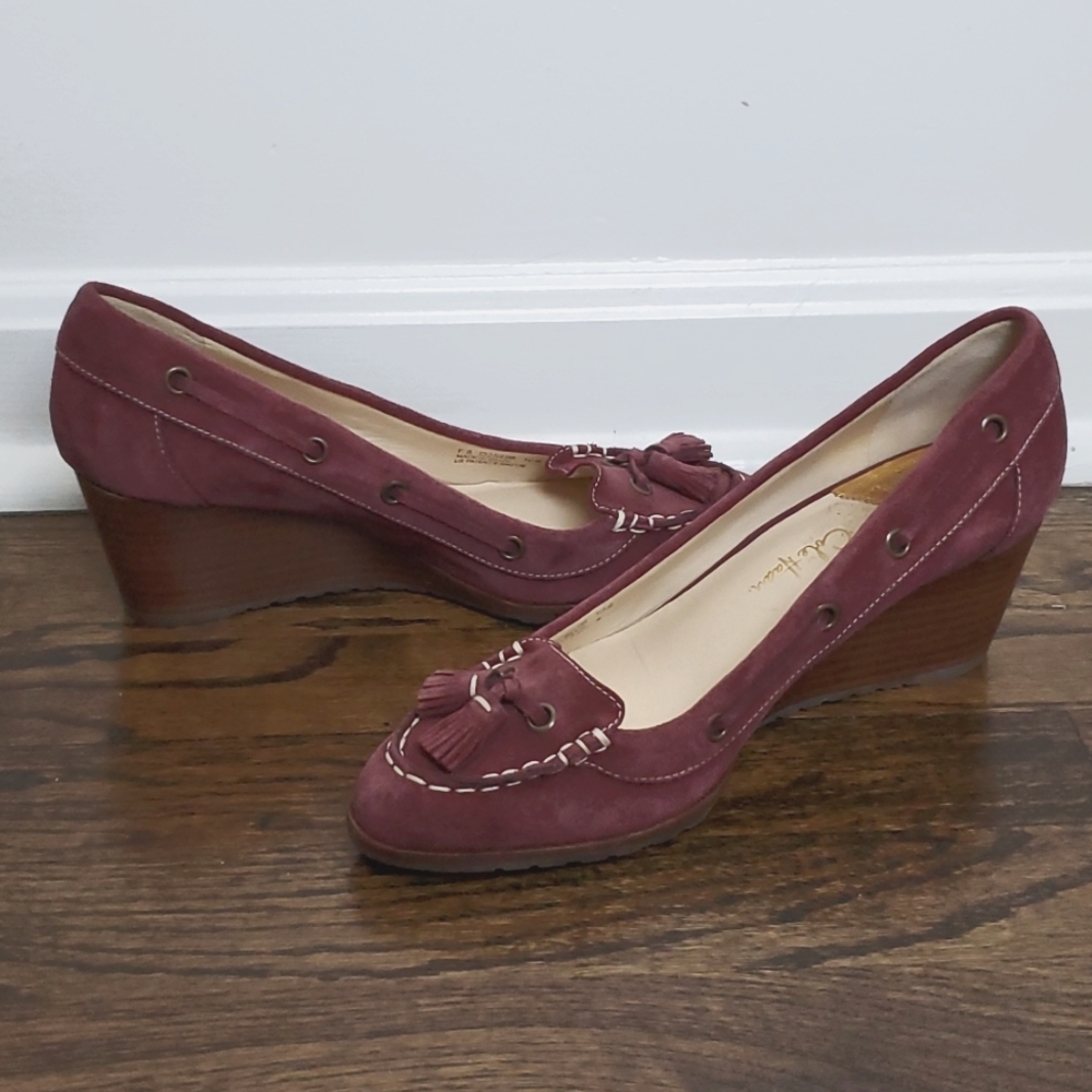COLE HAAN Nike Air Suede Tassel Wedge Heels - 10 B